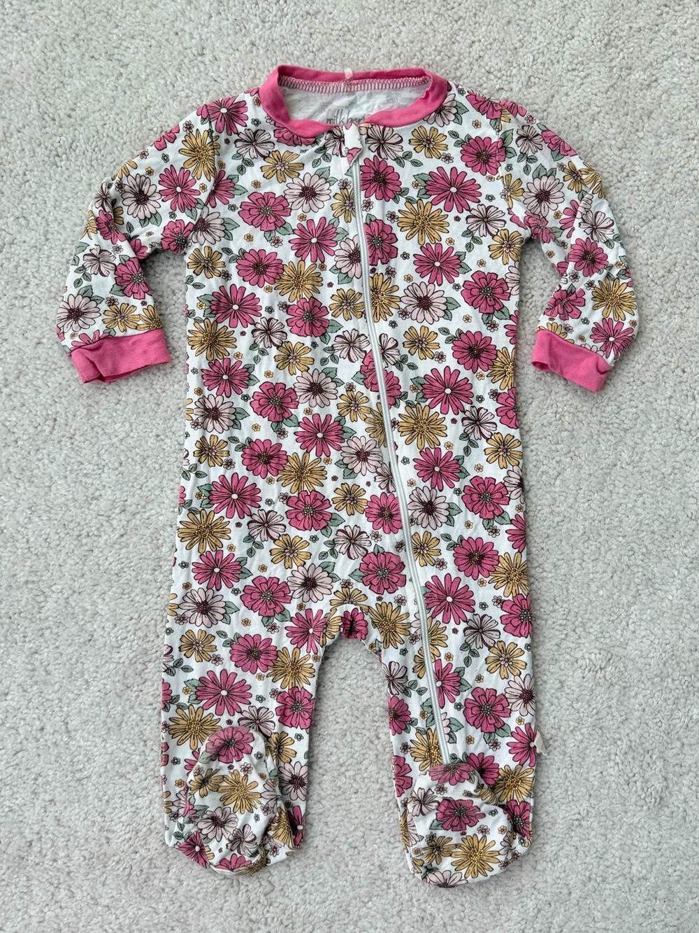 Milkberry Pink & Gold Floral Zip Footed Baby One-Piece
